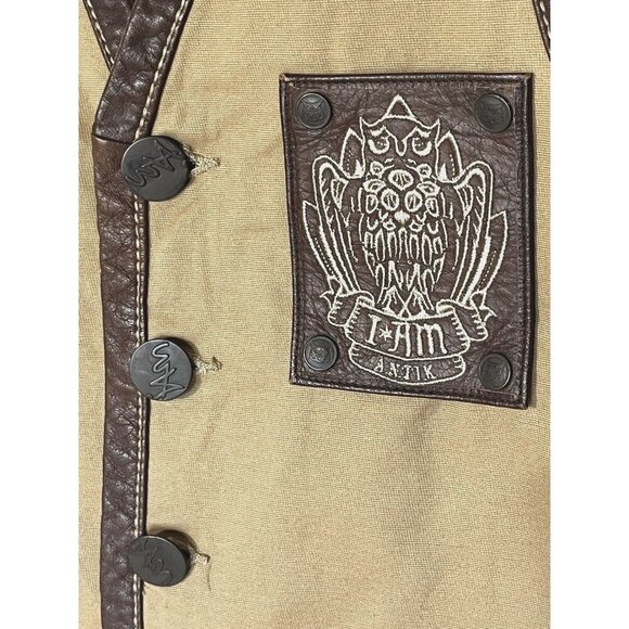 New I AM ANTIK Beige Brown Faux Leather Canvas Western Indian Handmade Vest - Picture 5 of 5